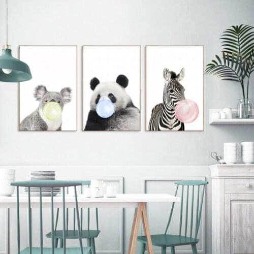 Simple Nordic Animal Blowing Bubbles Fashion Poster Home Decoration Sofa Wall Hotel Frameless Printing Canvas Hanging Picture