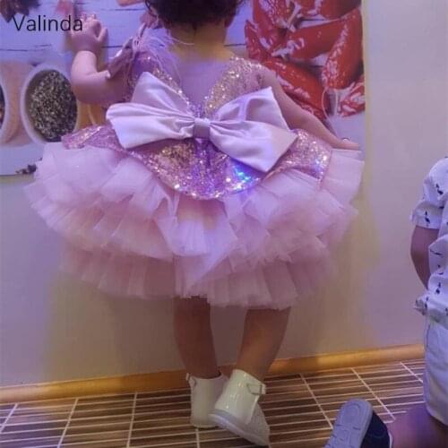 Puffy Knee Length Toddler Girl Dresses with Sequin Bodice Tulle Skirt Birthday Party Pageant Gown