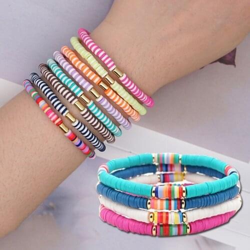 Boho Multicolor Round Polymer DIY Bracelet Clay Chip Disk Loose Spacer Beads Fashion Bangle Jewelry For Women Kids Birthday Gift