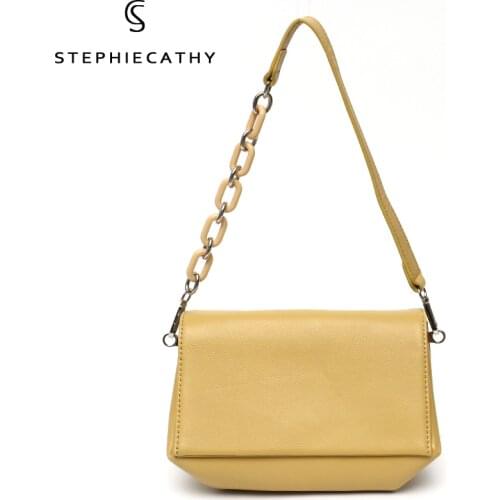 SC Luxury Genuine Leather Shoulder Bags For Women Fashion Chain Underarm Handbags Ladies Solid Color Casual Flap Crossbody Purse