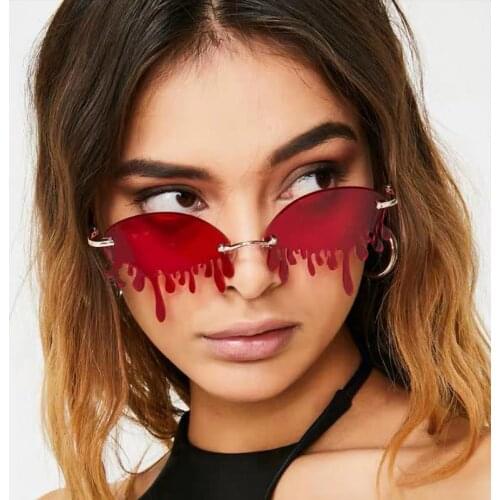 2021 New Metal Rimless Sunglasses Women New Vintage Unique Tears Shape Steampunk Sunglasses Female Shades UV400 Oculos Feminino