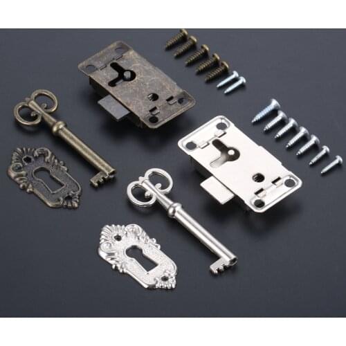 Antique Iron Door Lock Drawer Jewelry Wood Box Cabinet Wardrobe Cupboard Door Lock + Key Furniture Hardware Silver/Black