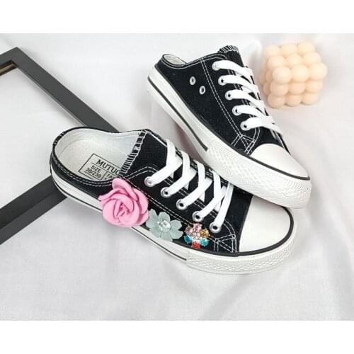Little white shoes youth tide 2021 spring and autumn new handmade flowers fashion casual canvas shoes single shoes X719