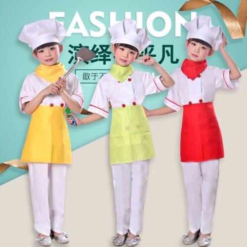 Chef Uniform For Kids Cook Jackets Halloween Costume For Boys Girls Kitchen Waiter Waitress Clothing Sets Children Performance
