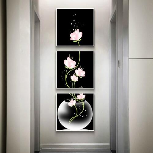 Vertical 3 Pieces Wall Art Canvas Painting Pictures Flowers Posters and Pirints Nordic Hallway Decoration Maison Home Decor