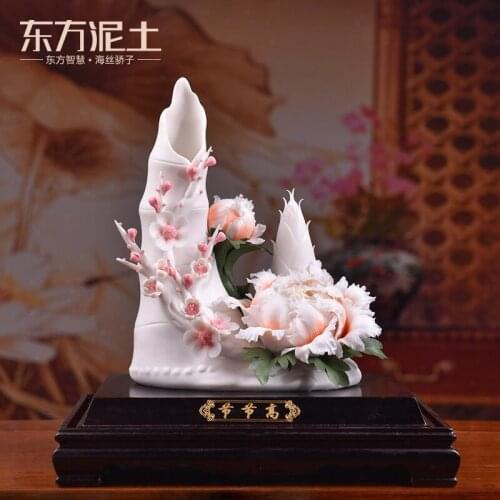 Oriental clay ceramic flower sculpture art of Chinese style living room decorate gifts furnishing articles/high D51-14