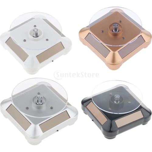 Solar Powered Rotating Display Turntable Stand with LED Light for Jewelry Watch Phone, Save Energy