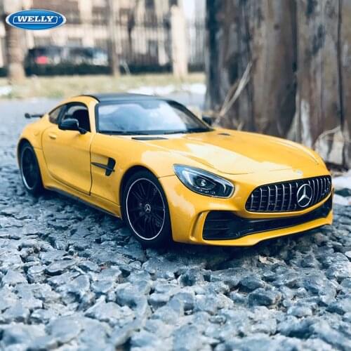Welly 1:24 Mercedes AMG GT R yellow alloy car model Diecasts & Toy Vehicles Collect gifts Non-remote control type transport toy