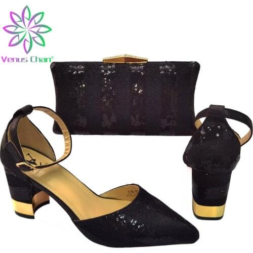 Square Heels Italian Women Shoes and Bag Set with Shinning Crystal High Quality New Design African Women Shoes Matching BagS