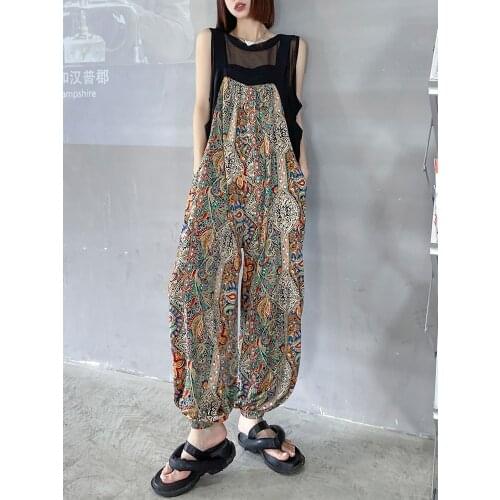 Color Pattern Jumpsuit Loose Suspenders Bodysuit Wind Jumpsuit Ethnic Style One Piece Pants Rompers Woman Jumpsuit