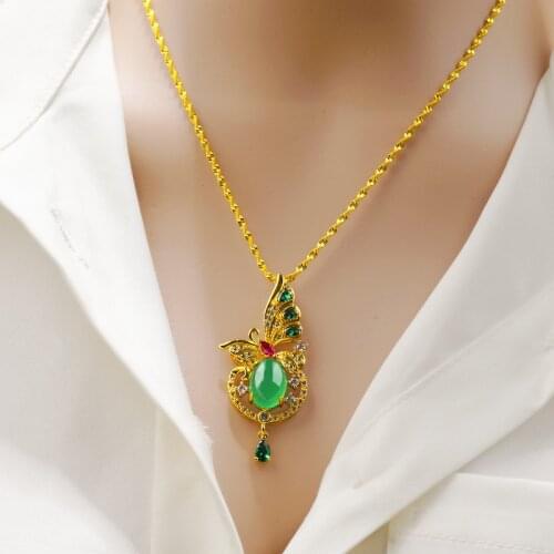 24K gold inlaid green white rhinestone butterfly insect pendant elegant gentle choker collar fashion necklaces for women jewelry