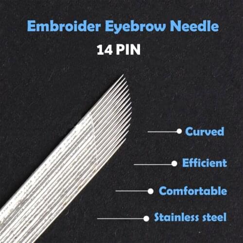 100 pcs Curved 14 Pin Permanent Makeup Eyebrow Tatoo Blade Microblading Needles For 3D Embroidery Manual Tattoo Pen Ma