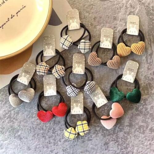 2pcs Velvet Heart Elastic Hair Bands Rubber Rope Tie Girls Hair Scrunchie Ponytail Holder Gum Children Hair Accessories Headwear