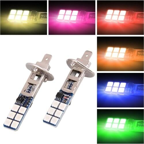 2pcs RGB H1 5050 12SMD Car LED Fog Lights Bulbs Driving DRL Lamp Remote Control
