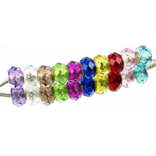 20pcs European Cut Faceted Big Hole Glass Beads Fit Pandora Bracelet Earring Beads Snake Chain Necklace for DIY Jewelry Making