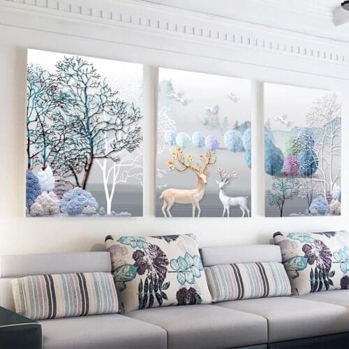 3pcs/set Style Cross Stitch Painting Line Embroidery Great Wealth Elk European Style Embroidery Deer