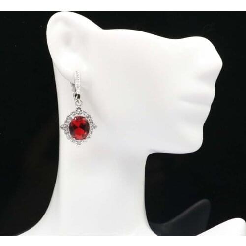 37x161mm Jewelry Set Lovely Cute 5.3g Red Blood Ruby White CZ Women Daily Wear 925 Sterling Silver Pendant Earrings