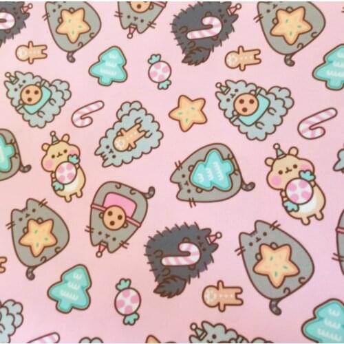 50*148cm Pink Cat Cartoon Printing Fine Canvas fabric Thin Polyester Handmade Diy Patchwork Bag Fabric Tablecloth Sofa Cover