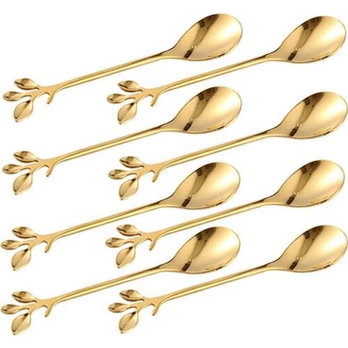 8PCS Ice Cream Tea Stirring Spoons Retro Dessert Demitasse Espresso Spoons Set Cutlery Kitchen Tableware 1 Set of 8 Pieces
