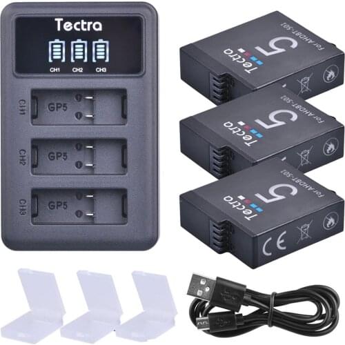 3Pcs 1600mAh AHDBT-501 Battery for GoPro hero 5 hero 6 Camera Battery+LED Display 3-Slot USB Charger with Type-C Port
