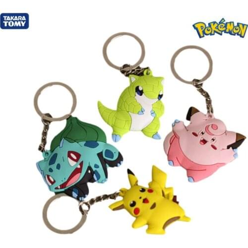 Anime Takara Tomy Pokemon Pikachu Bulbasaur Clefairy Sandshrew Charmander Squirtle Cartoon Key Chain Anime Figures Toys