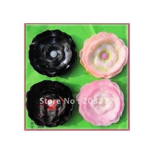 Free shipping!24pcs/lot 31/2'' camellia flower wedding silk flowers with pearl