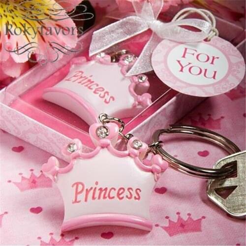 FREE SHIPPING 30PCS Pink Crown Princess Keychain Baby Shower Favors Birthday Gifts Party Favors Pratical Favors