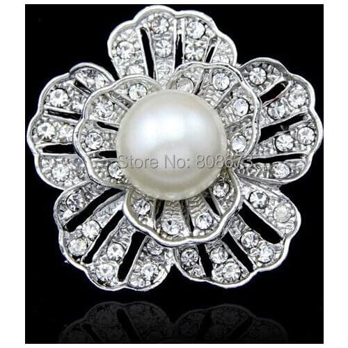 Fedex Free Shipping Whoelsale 60PCS/LOT Bright Crystal Rhinestone Pearl Flower Brooch Pins