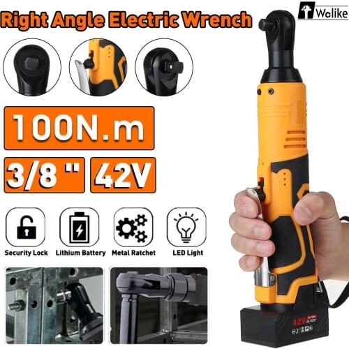200N.m Cordless Electric Wrench 42V Ratchet Wrench Repair Tool Rechargeable Right Angle Wrench with2 Battery Charger Kit