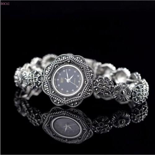 BOCAI 100% sterling silver 925 Bracelet for women 2021 fashion Thai silver hand chain jewelry pure Argentum watchband watch