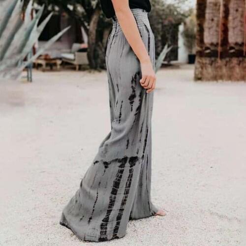 Straight Cool High Waist Print Women Pants Streetwear Loose Pants Elastic Waist for Dating