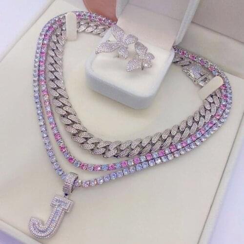 Gold Silver Color Pink CZ Cuba Chain Choker Iced Out Bling AAA Zircon 5mm Tennis Chain Necklace Women Man Hip Hop Fashio Jewelry