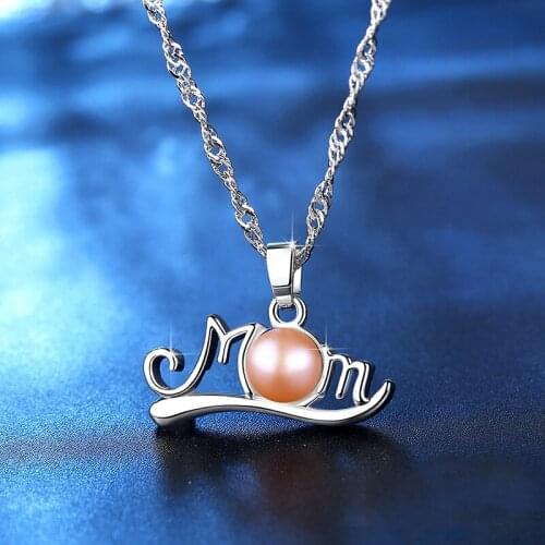1 piece water-wave chain mom pearl pendant necklace fashion copper Freshwater Pearls silver color necklace for mothers Day