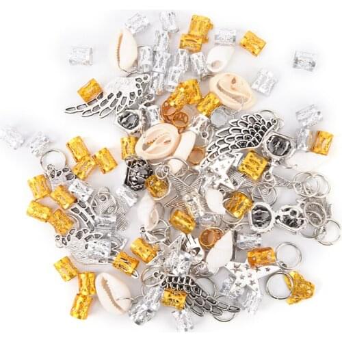 80/90/100pcs Metal African Hair Rings Beads Cuffs Tubes Charms Dreadlock Dread Hair Braids Jewelry Decoration Accessories