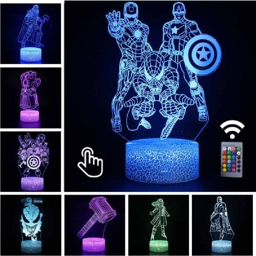 The Avengers Iron Man Spider Man Captain America Series Figure 3D Led Lamp Colourful Nightlight Model Toy Kids Christmas Gift