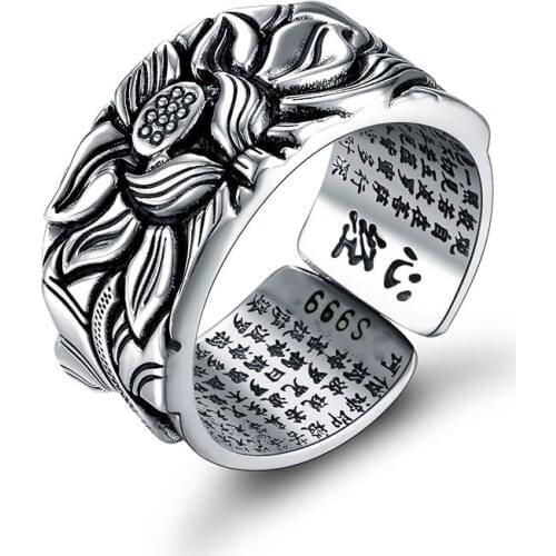 FNJ 999 Silver Lotus Ring for Women Men Jewelry Flower New Fashion Pure S999 Silver Sterling Ring Adjustable Size 8-12