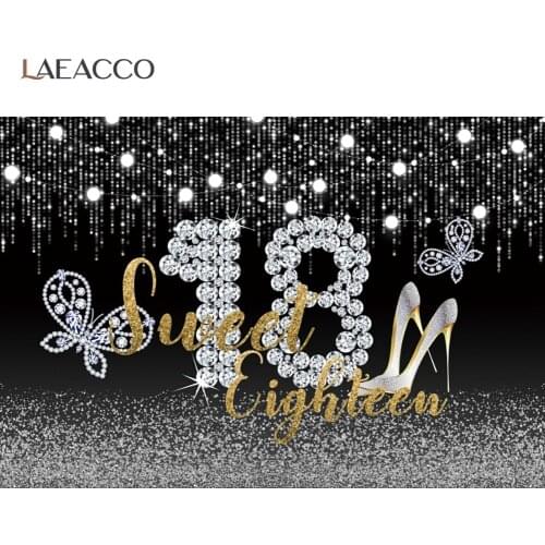 Laeacco Silver Glitters Star Girl Women Sweet 18th 20 30 Birthday Photography Backdrop Butterfly Diamond Background Photo Studio