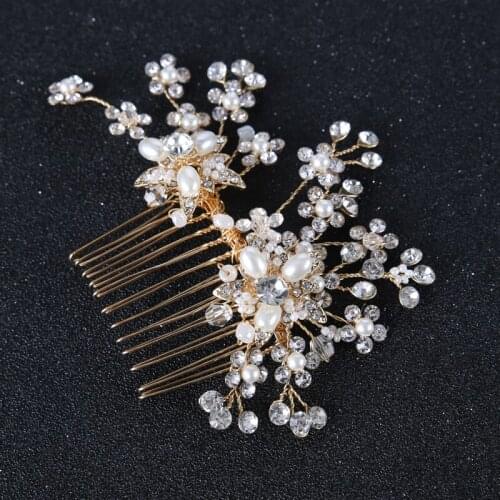 New fashion delicate handmade crystal hair comb wedding hair comb golden bride hair jewelry headdress women wedding hair jewelry