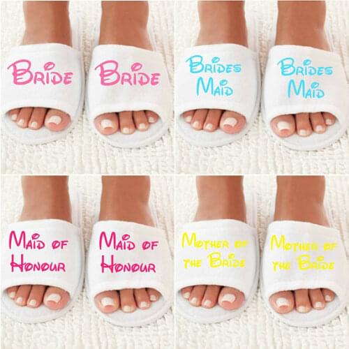 Customised castle wedding bridesmaid bride spa slippers Matron of honor Bachelorette bridal shower party favors company gifts