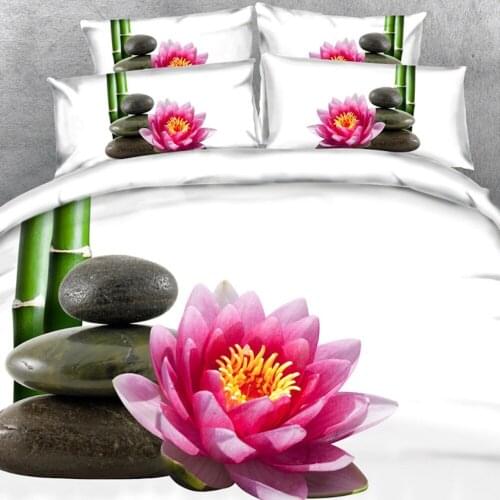 Brand Goldeny 3 Parts Per Set Spa style Bamboo lotus flower and black rocks on white 3d Bedding set Bed Sheet Set