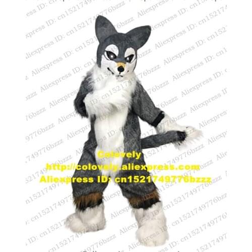 Gray Long Fur Furry Fox Husky Dog Wolf Fursuit Mascot Costume Adult Cartoon Character Open A Business Brand Figure zz7563