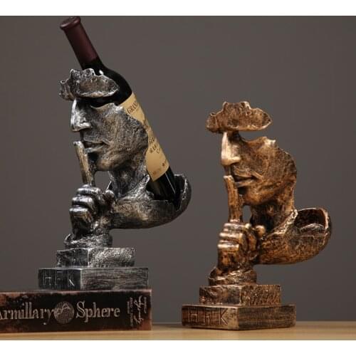 Creative Silence Is The Golden Wine Rack Decoration Vintage Home Decor Crafts Nordic Decor Statue Wine Cabinet Office Artwork