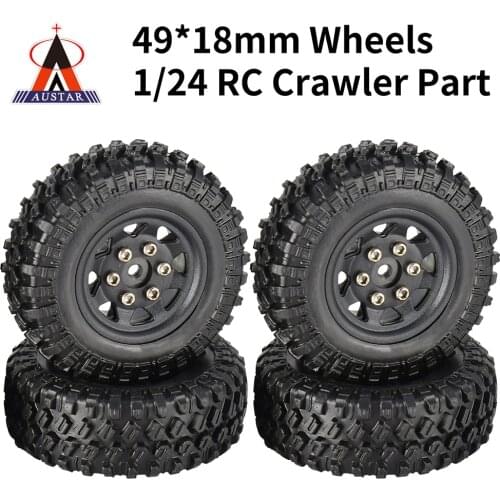 Hot AUSTARHOBBY 4PCS 49*18mm Micro Wheel Beadlock Rims Rubber Tires for 1/24 RC Crawler Car Axial SCX24 90081 RGT Upgrade Part