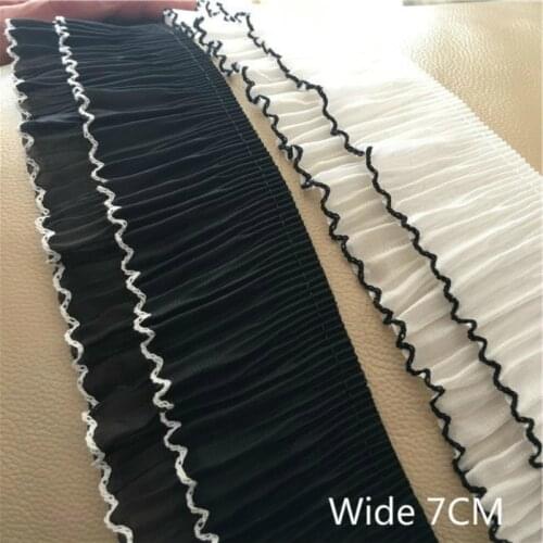 Fashion 7CM Wide Two-Layer Elastic Pleated Chiffon Ruffle Trim Ribbon Fold Lace Collar DIY Dress Sewing Tassel Fringe Hem Decor
