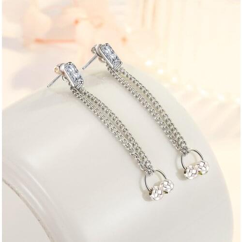 Trendy Creative Back-Stud Drop Earrings For Women Long Chain Dangle Earring Charming Zircon Ball Earring Piercing Jewelry Gifts