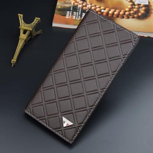Mens Business Long Purse Thin PU Leather Wallet Fashion Male Youth Check Korean Multi-card Soft Leather Wallet