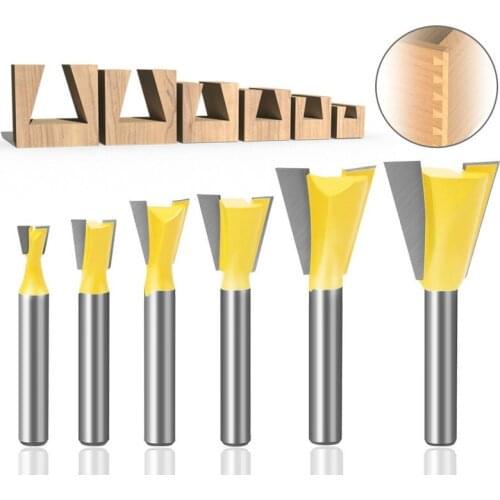 High quality 6Pcs 6mm Shank 1/4 Shank Dovetail Joint Router Bits Set 14 Degree Woodworking Engraving Bit Milling Cutter for Wood