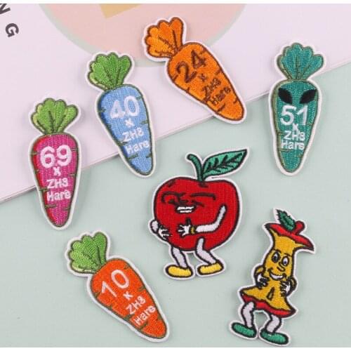 Cartoon Carrots Iron on Patches Apple Embroidered Appliques Numbers Embroidery Sneaker Patch Thermo Stickers DIY Sewing Supplies