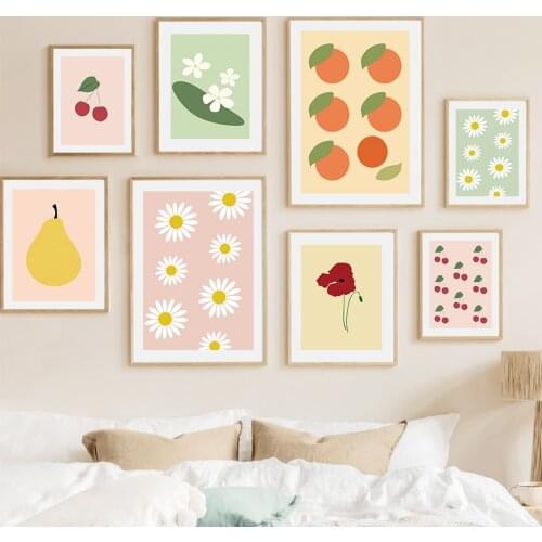 Bohemian Orange Cherry Pear Leaf Wall Art Canvas Painting Nordic Posters And Prints Abstract Wall Pictures For Living Room Decor