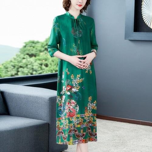 Chikichi 2020 Spring New Woman Dress Fashion Show Temperament Silk Print Mid-length Loose Plus Size Summer Dress